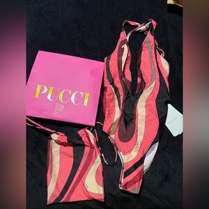 Emilio Pucci Red and Pink Swirl One-Piece Swimsuit